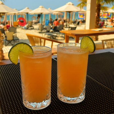 Cocktails and seafood at Nisos Beach Bar Fanari