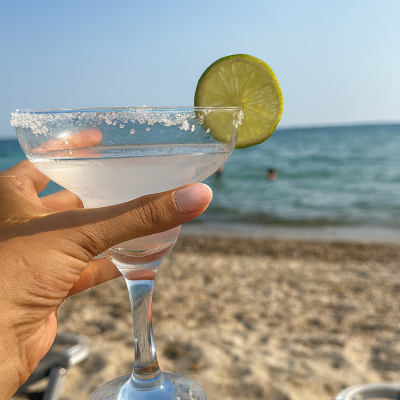 Margarita cocktail at Nisos Beach Bar Fanari on Arogi Beach