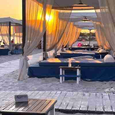 Sunbeds and umbrellas on Arogi Beach Fanari